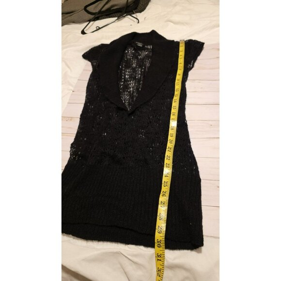 GUESS SWEATER Dress Womens SMALL BLACK STRETCH Open Knit Collar Pull on Y2K Goth - Picture 7 of 7
